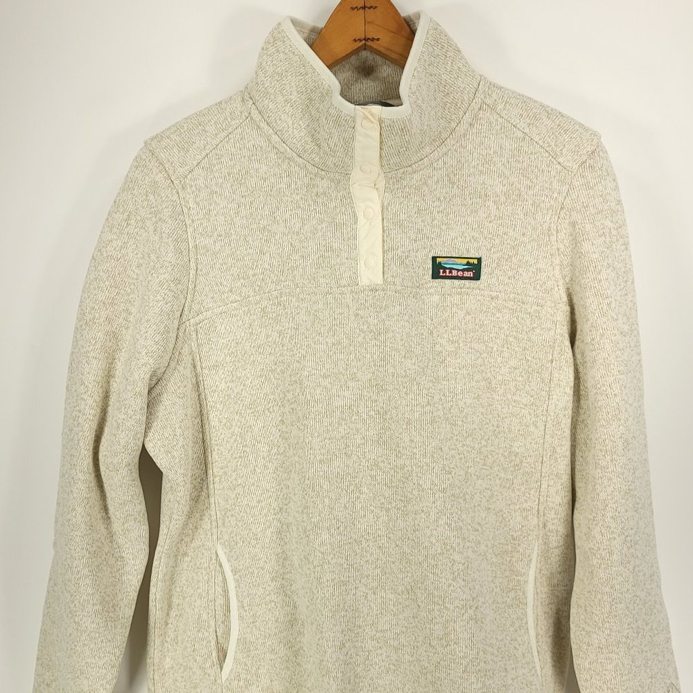 L.L. Bean Cream Heathered Half-Snap Teddy Pullover Jacket